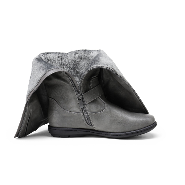 Wide Calf  Knee High Faux Fur Boots - WIDE CALF GREY - 5